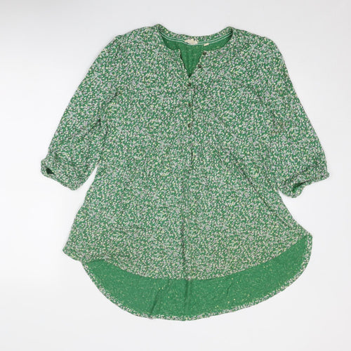 Fat Face Womens Green Geometric Cotton Basic Blouse Size 10 V-Neck