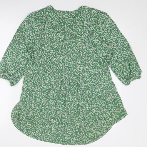 Fat Face Womens Green Geometric Cotton Basic Blouse Size 10 V-Neck