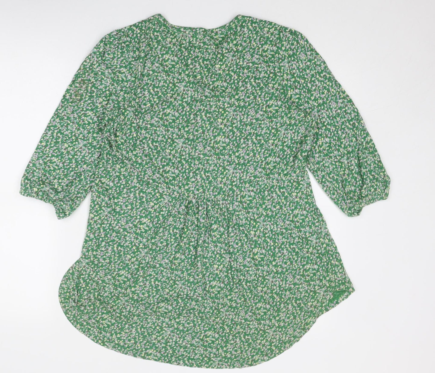 Fat Face Womens Green Geometric Cotton Basic Blouse Size 10 V-Neck