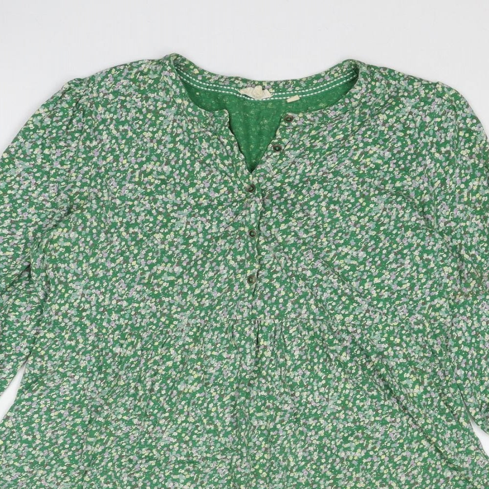 Fat Face Womens Green Geometric Cotton Basic Blouse Size 10 V-Neck