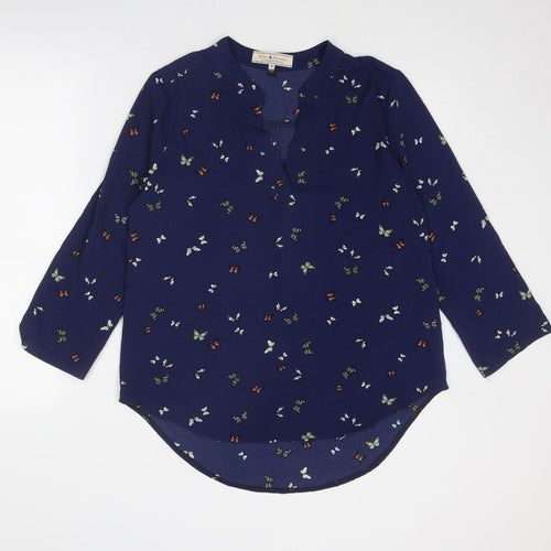 Dorothy Perkins Womens Blue Geometric Polyester Basic Blouse Size 10 V-Neck - Butterfly Print