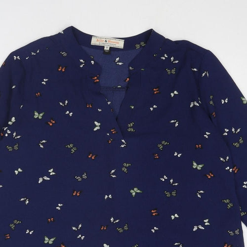 Dorothy Perkins Womens Blue Geometric Polyester Basic Blouse Size 10 V-Neck - Butterfly Print