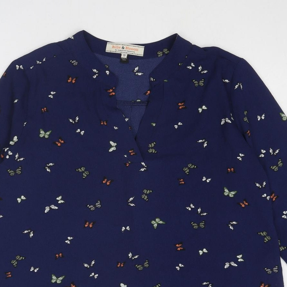Dorothy Perkins Womens Blue Geometric Polyester Basic Blouse Size 10 V-Neck - Butterfly Print