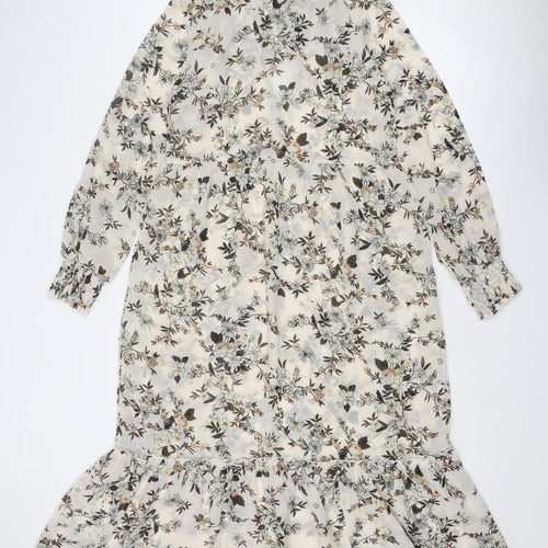 Miss Selfridge Womens Beige Floral Polyester A-Line Size 4 Mock Neck Tie - Tie Neck Detail