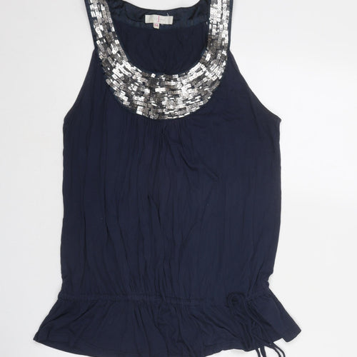 Jasper Conran Womens Blue Viscose Basic Tank Size 14 Round Neck