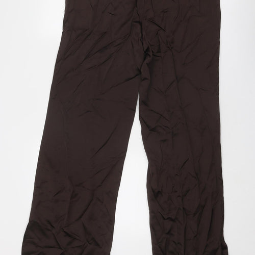 Zara Womens Brown Viscose Trousers Size L Regular Zip
