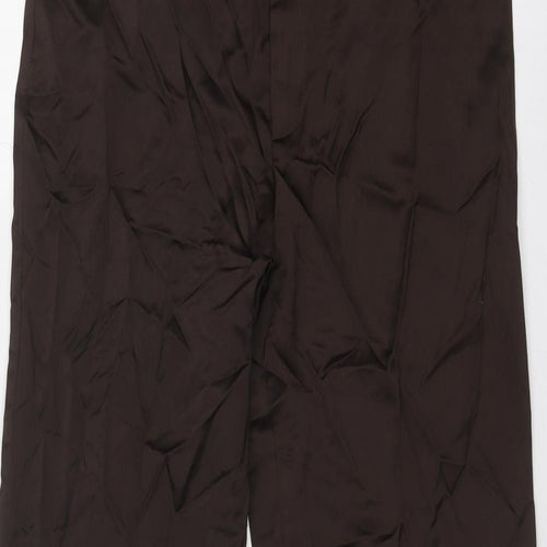 Zara Womens Brown Viscose Trousers Size L Regular Zip
