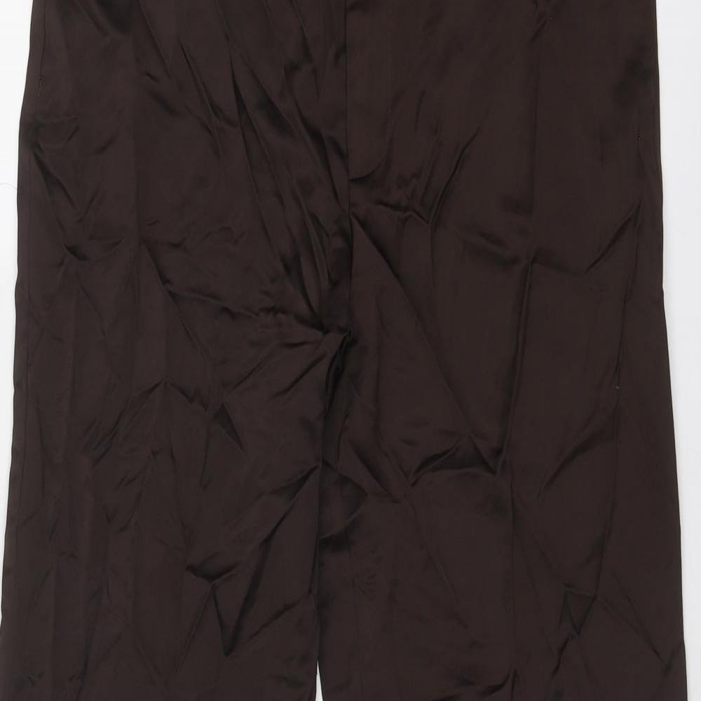Zara Womens Brown Viscose Trousers Size L Regular Zip