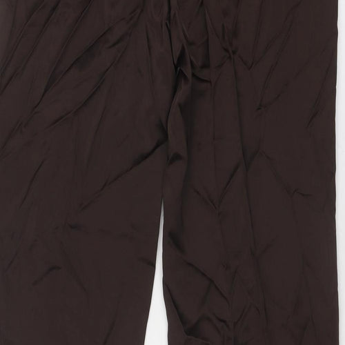 Zara Womens Brown Viscose Trousers Size L Regular Zip
