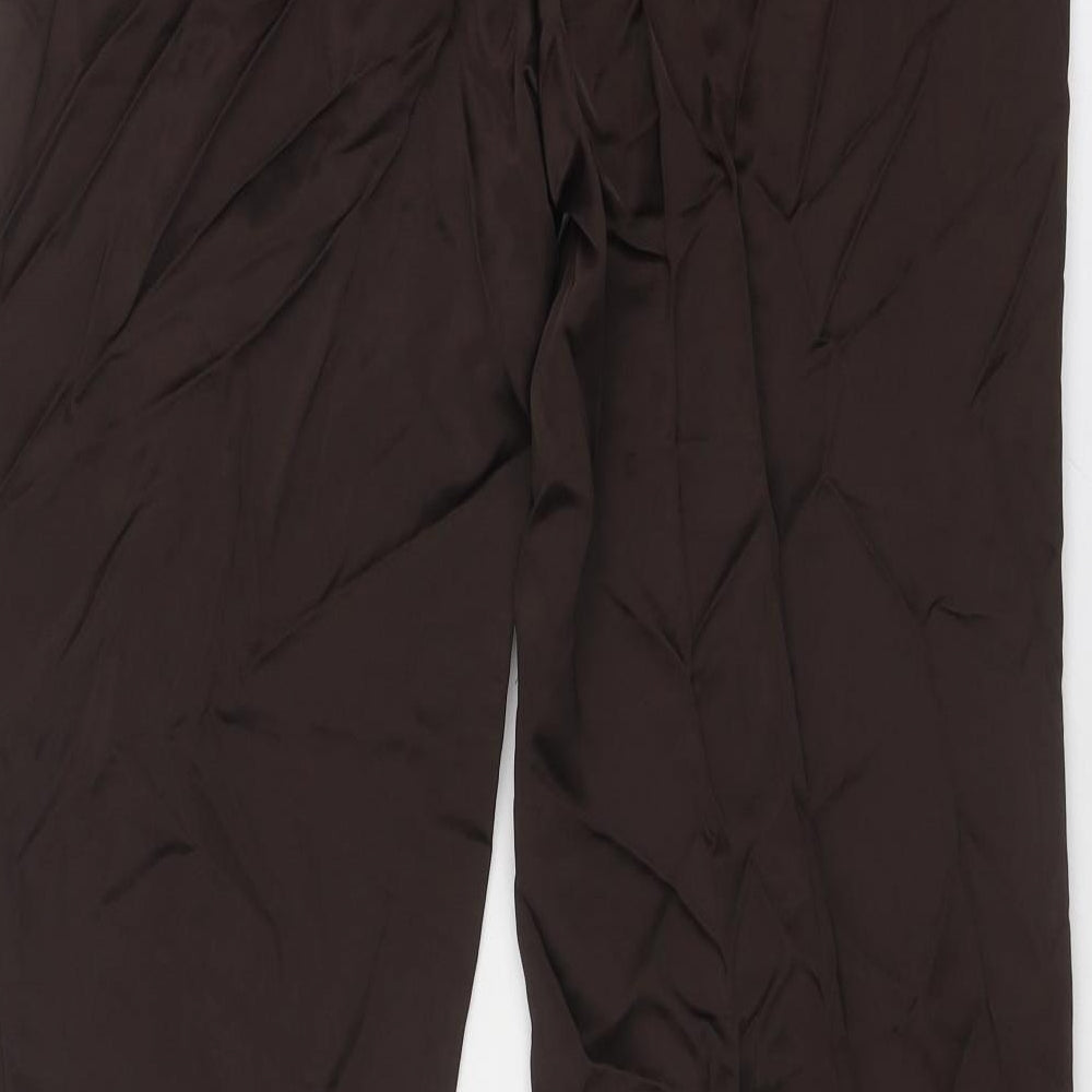 Zara Womens Brown Viscose Trousers Size L Regular Zip