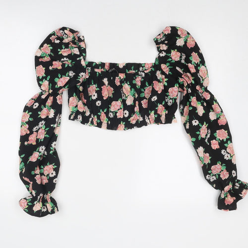 Divided by H&M Womens Black Floral Polyester Cropped Tank Size S Square Neck