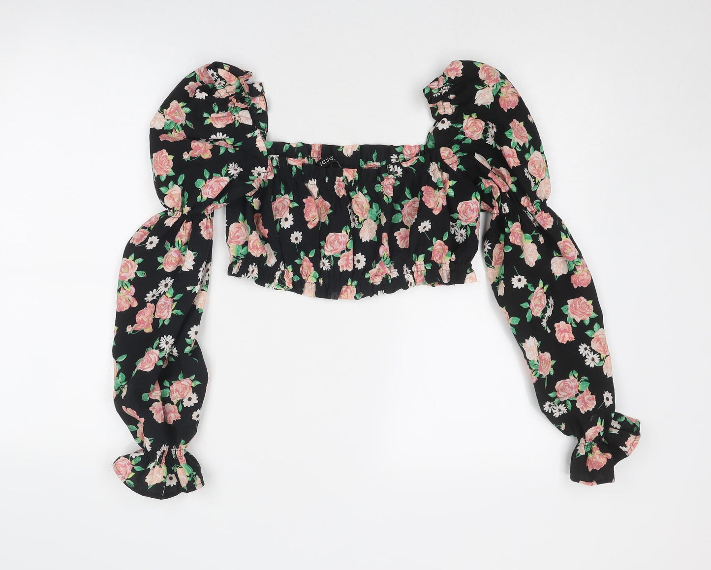 Divided by H&M Womens Black Floral Polyester Cropped Tank Size S Square Neck
