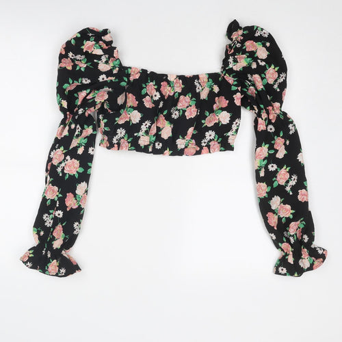 Divided by H&M Womens Black Floral Polyester Cropped Tank Size S Square Neck