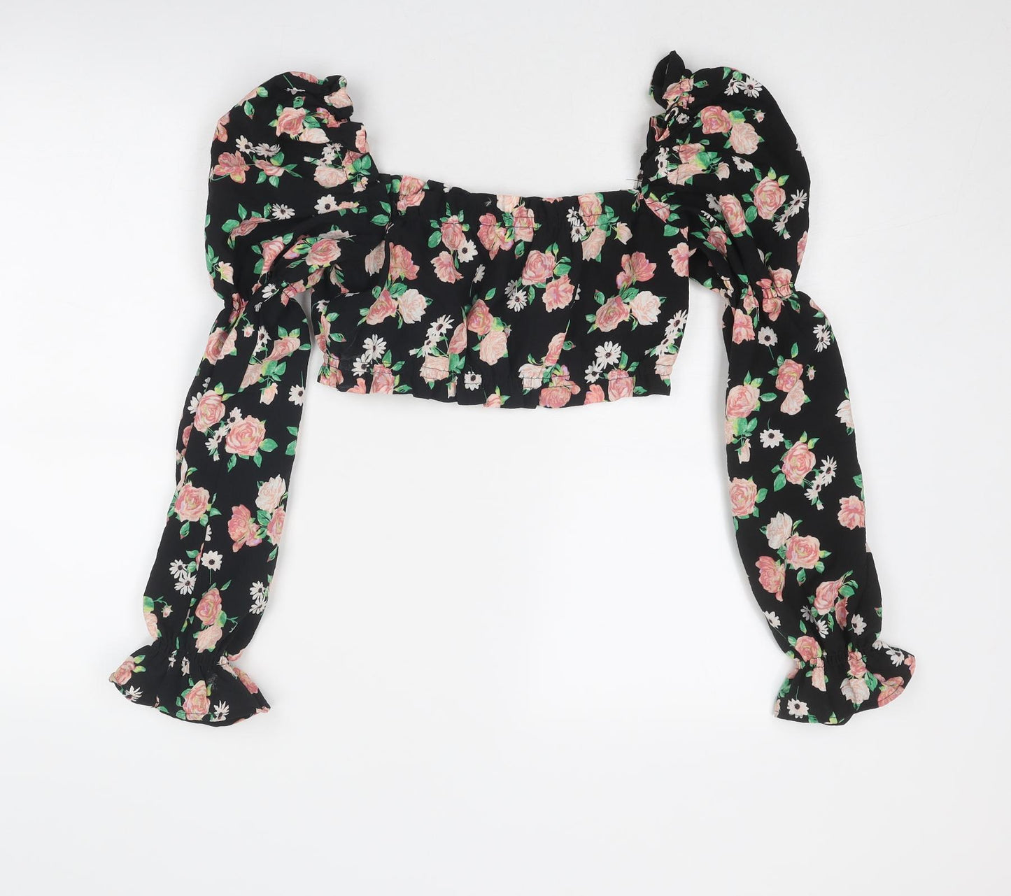 Divided by H&M Womens Black Floral Polyester Cropped Tank Size S Square Neck