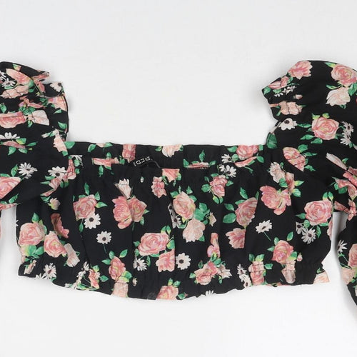 Divided by H&M Womens Black Floral Polyester Cropped Tank Size S Square Neck