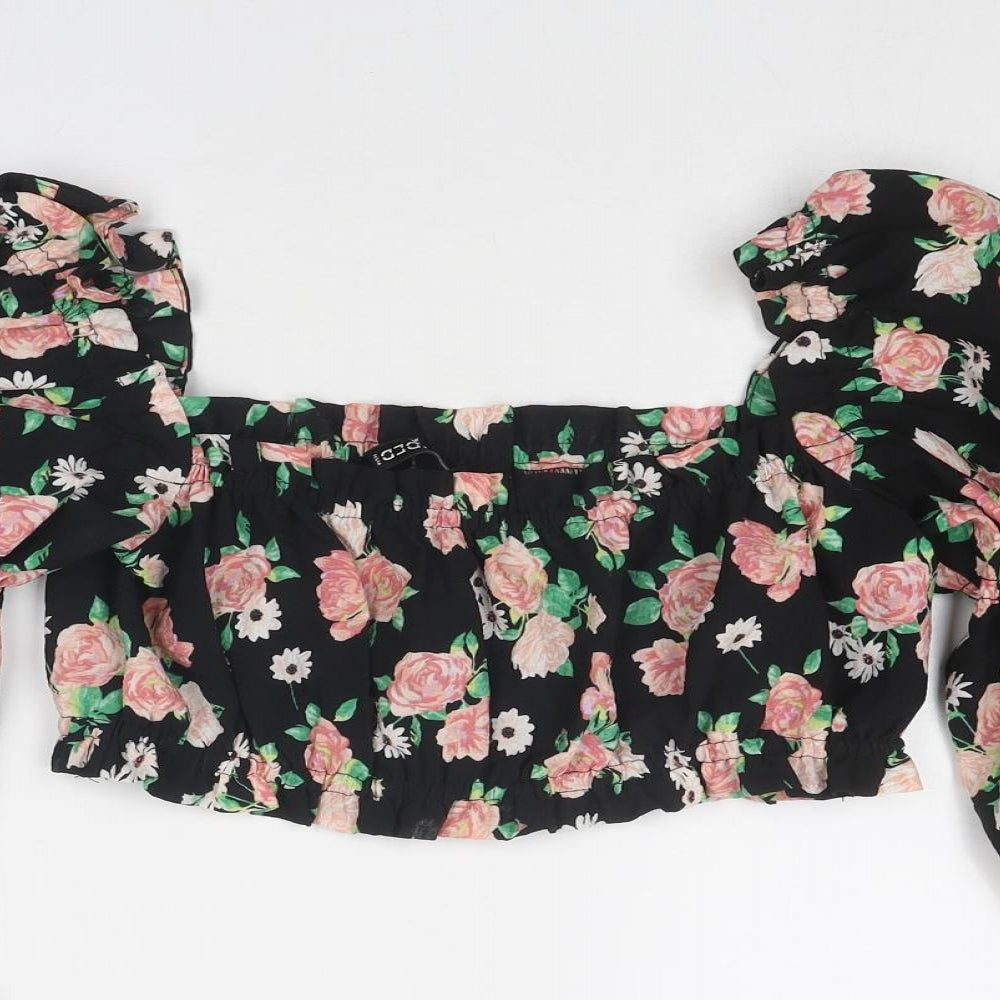 Divided by H&M Womens Black Floral Polyester Cropped Tank Size S Square Neck