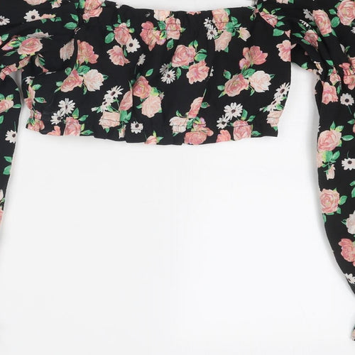 Divided by H&M Womens Black Floral Polyester Cropped Tank Size S Square Neck