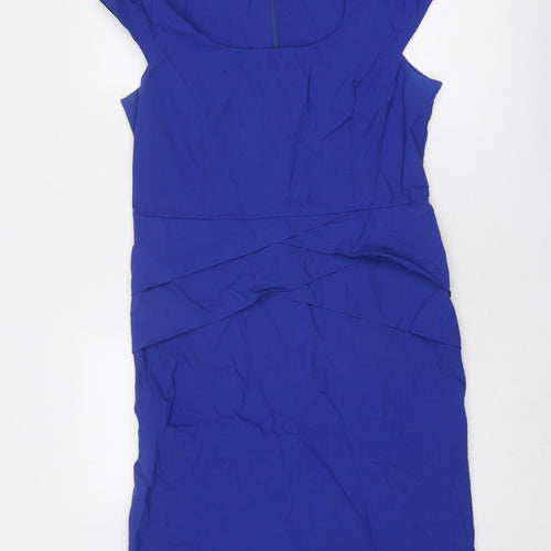 Roman Womens Blue Viscose Sheath Size 16 Scoop Neck Zip - Cap Sleeve