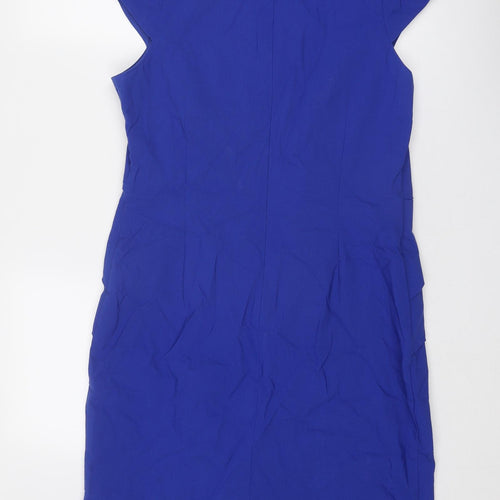 Roman Womens Blue Viscose Sheath Size 16 Scoop Neck Zip - Cap Sleeve