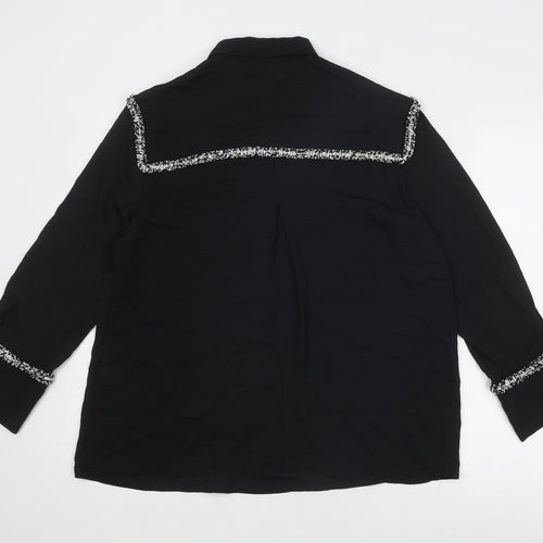 Zara Womens Black Polyester Basic Button-Up Size XL Collared