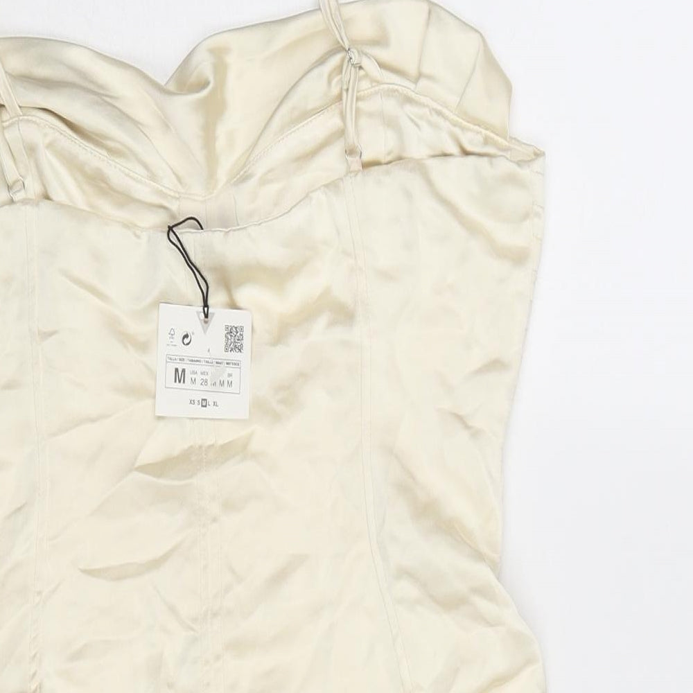 Zara Womens Ivory Polyester Bodysuit One-Piece Size M Zip