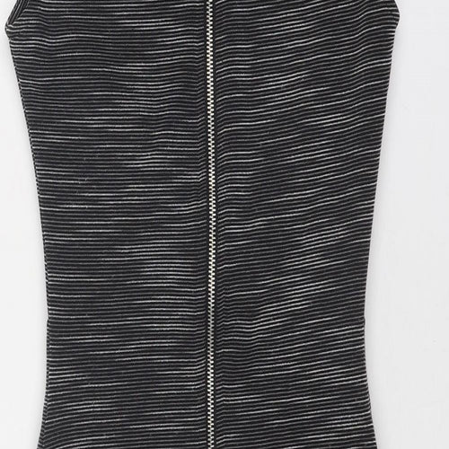 Miss Selfridge Womens Grey Striped Polyester Bodycon Size 6 Mock Neck Zip