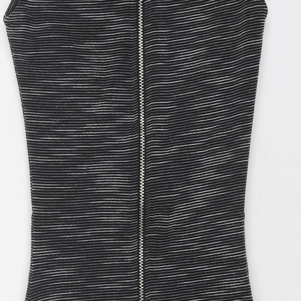 Miss Selfridge Womens Grey Striped Polyester Bodycon Size 6 Mock Neck Zip