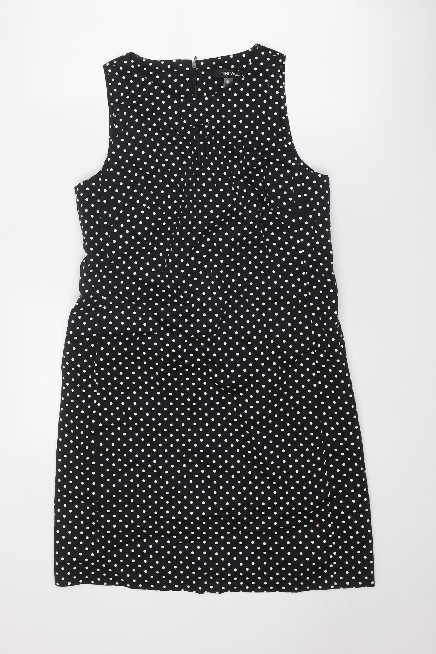 Nine West Womens Black Polka Dot Polyester Shift Size 8 Boat Neck Zip