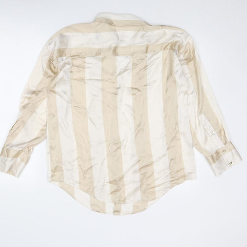 Zara Womens Beige Striped Polyester Basic Button-Up Size S Collared