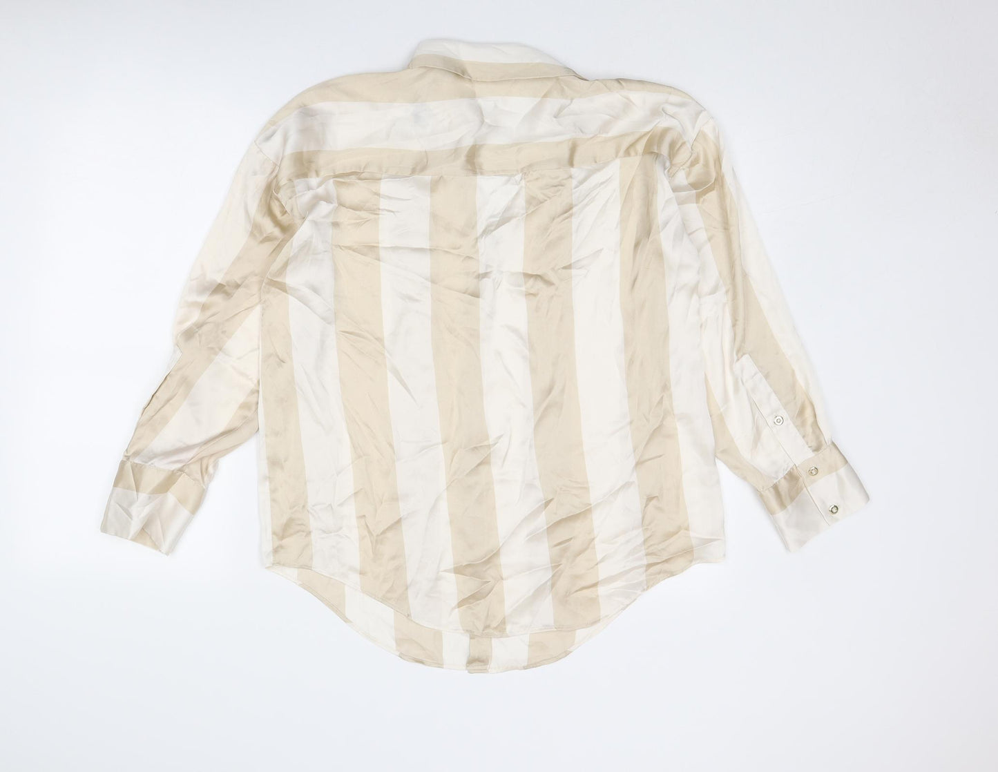 Zara Womens Beige Striped Polyester Basic Button-Up Size S Collared