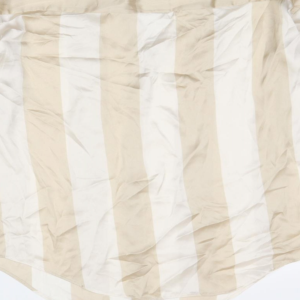 Zara Womens Beige Striped Polyester Basic Button-Up Size S Collared