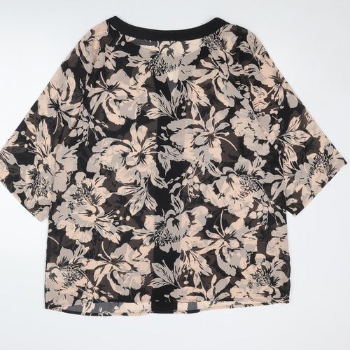 Damart Womens Pink Floral Polyester Basic Blouse Size 18 Round Neck