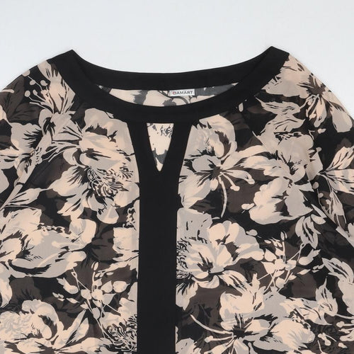 Damart Womens Pink Floral Polyester Basic Blouse Size 18 Round Neck