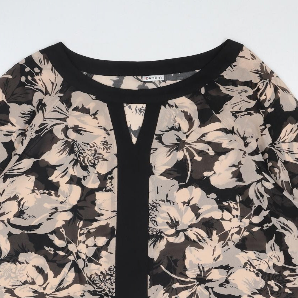 Damart Womens Pink Floral Polyester Basic Blouse Size 18 Round Neck