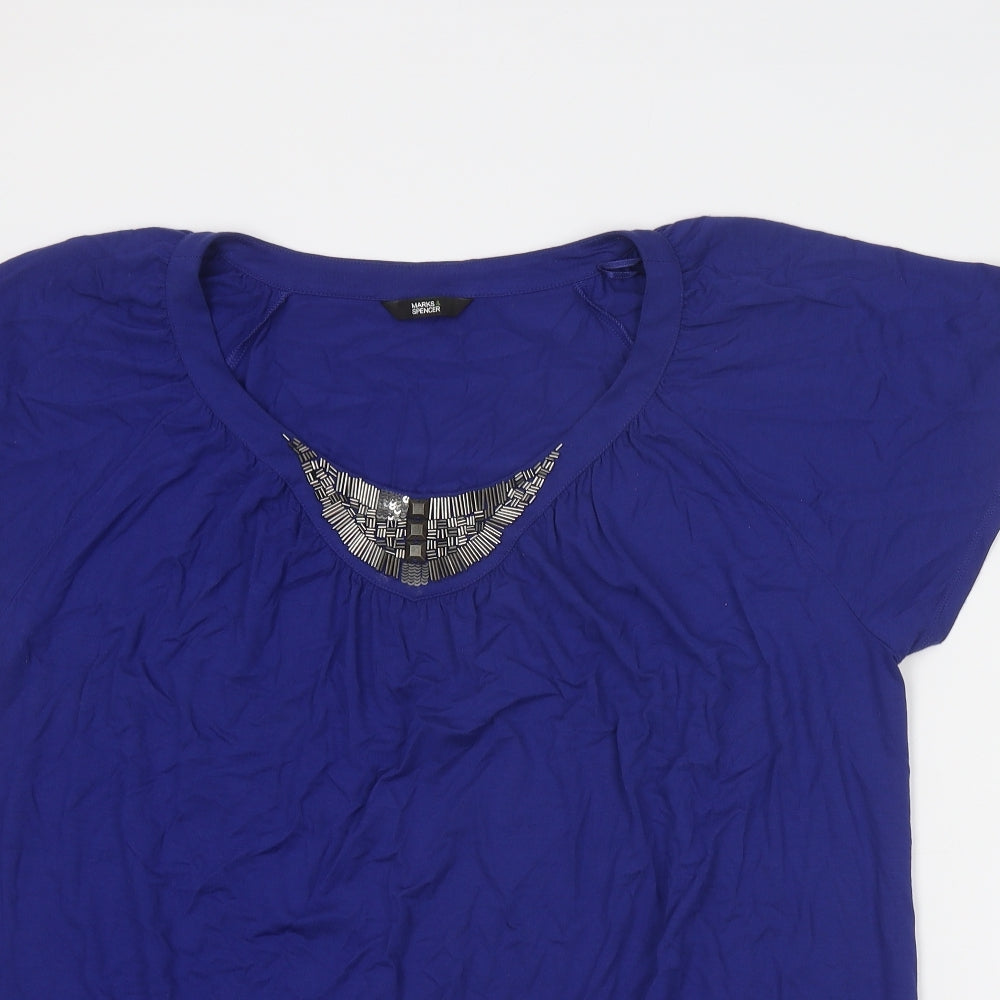 Marks and Spencer Womens Blue Viscose Basic T-Shirt Size 16 Round Neck