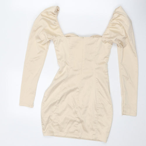 Oh Polly Womens Beige Polyester Bodycon Size 4 Sweetheart Zip - Corset Style
