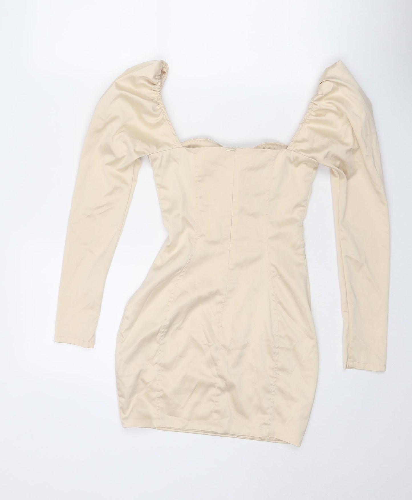 Oh Polly Womens Beige Polyester Bodycon Size 4 Sweetheart Zip - Corset Style