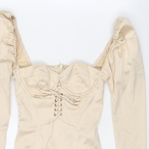 Oh Polly Womens Beige Polyester Bodycon Size 4 Sweetheart Zip - Corset Style
