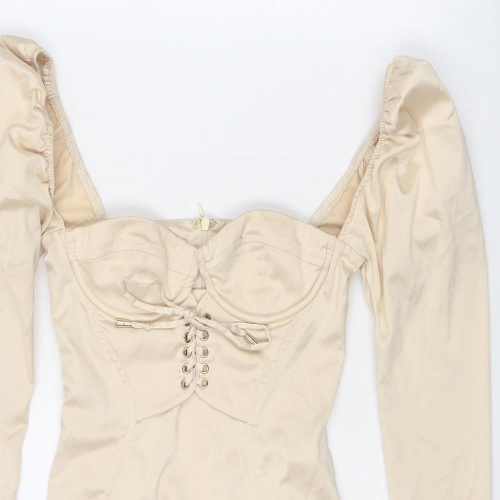 Oh Polly Womens Beige Polyester Bodycon Size 4 Sweetheart Zip - Corset Style