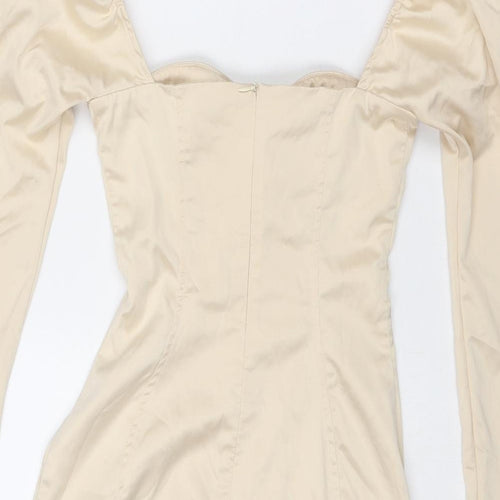 Oh Polly Womens Beige Polyester Bodycon Size 4 Sweetheart Zip - Corset Style