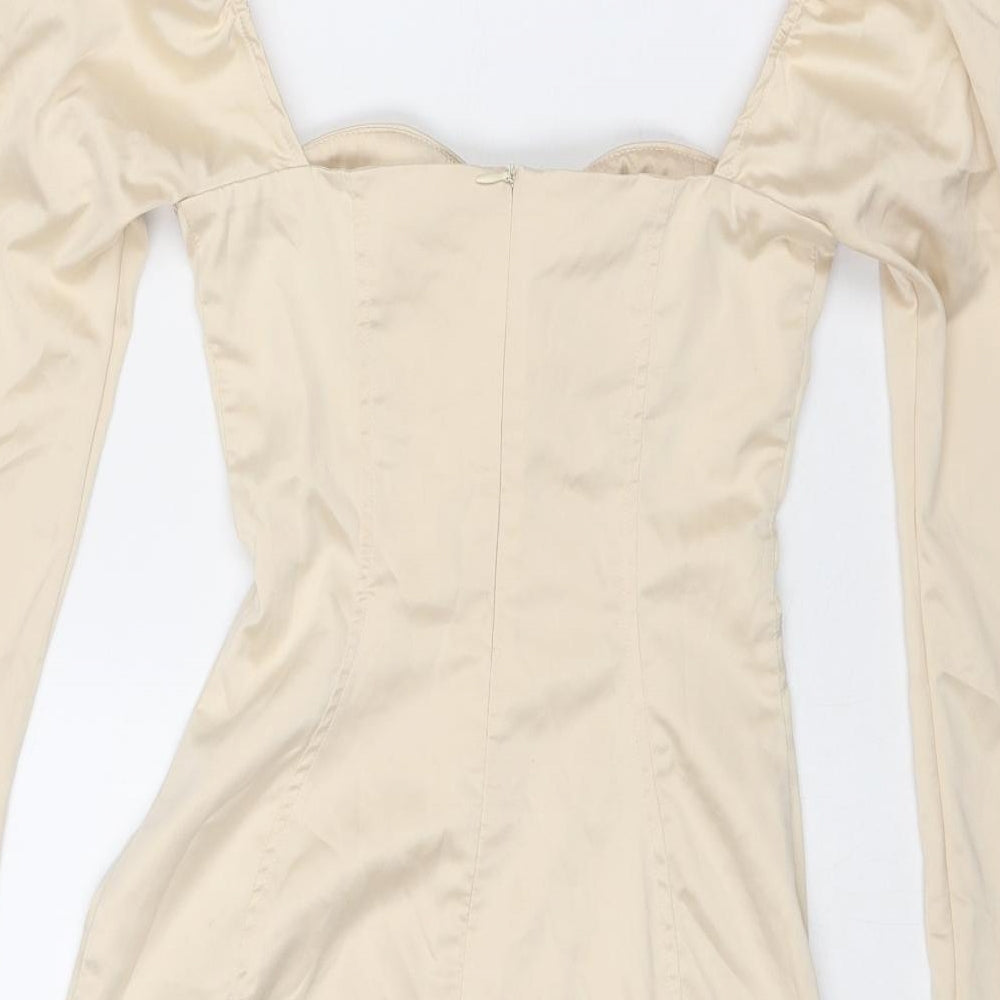 Oh Polly Womens Beige Polyester Bodycon Size 4 Sweetheart Zip - Corset Style