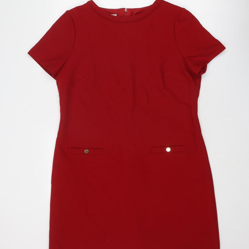 Hobbs Womens Red Polyester Shift Size 16 Boat Neck Zip