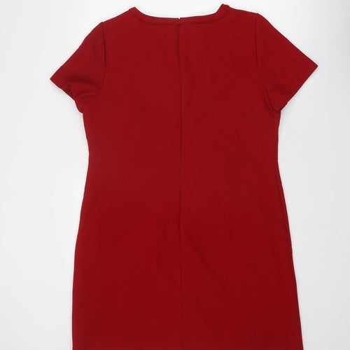 Hobbs Womens Red Polyester Shift Size 16 Boat Neck Zip