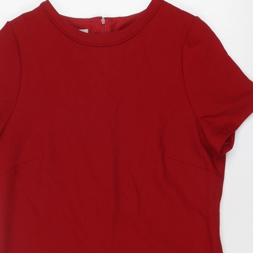 Hobbs Womens Red Polyester Shift Size 16 Boat Neck Zip