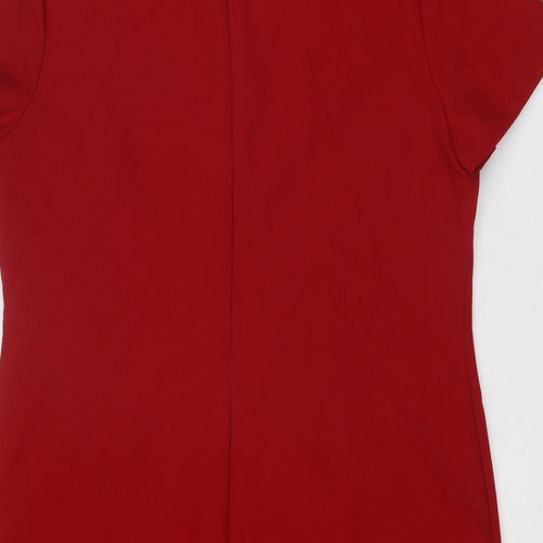 Hobbs Womens Red Polyester Shift Size 16 Boat Neck Zip