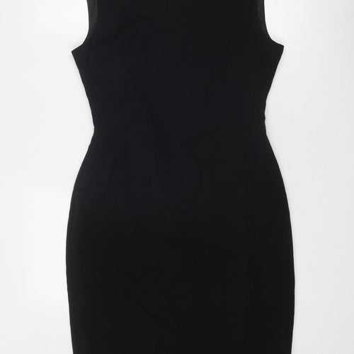 Marks and Spencer Womens Black Polyester Shift Size 12 Boat Neck Zip