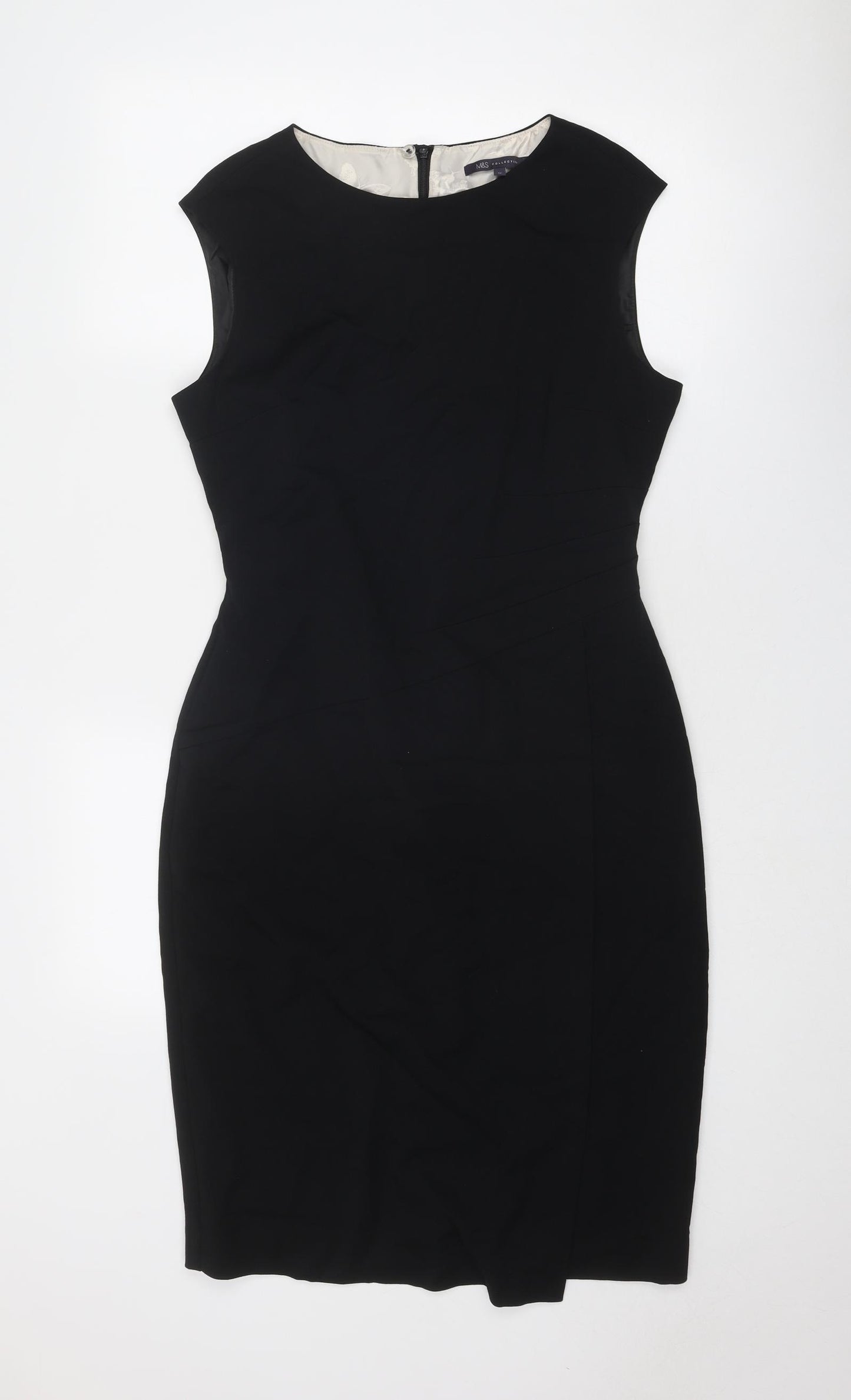 Marks and Spencer Womens Black Polyester Shift Size 12 Boat Neck Zip