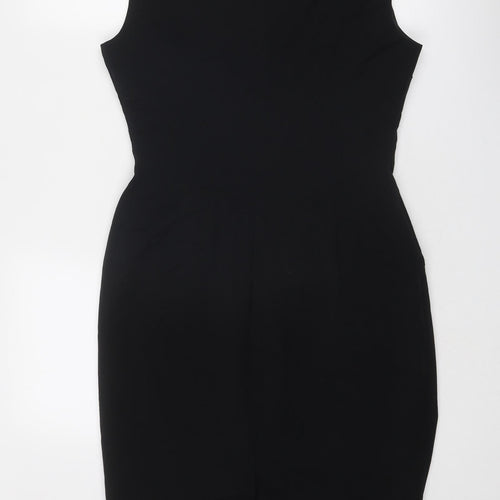 Marks and Spencer Womens Black Polyester Shift Size 12 Boat Neck Zip