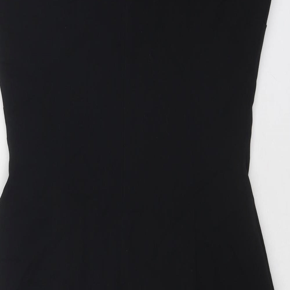 Marks and Spencer Womens Black Polyester Shift Size 12 Boat Neck Zip