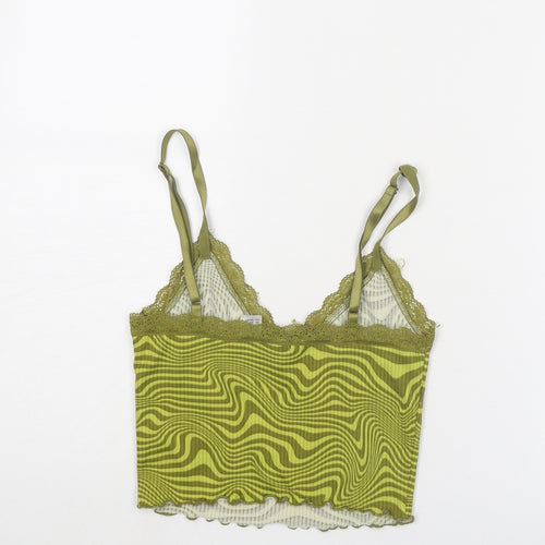 Divided by H&M Womens Green Geometric Polyester Cropped Tank Size XS V-Neck - Lace Details